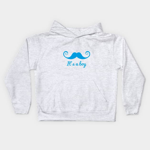 it's a boy text with blue mustache for baby shower Kids Hoodie by beakraus